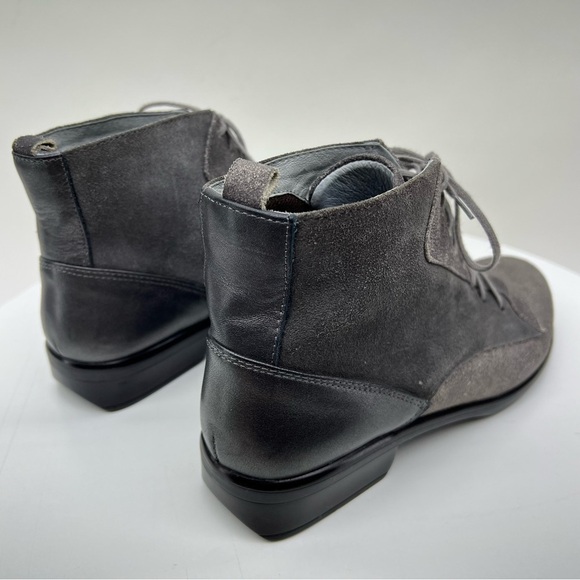 Naot Mistral Boots Ankle Booties Suede Grey Silver Block Heel Lace Up Neutral 38 - Picture 8 of 15